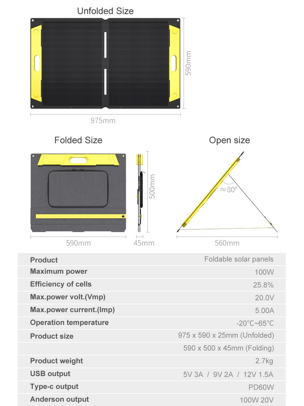 HPBC FOLD Series 100W foldable portable solar panel for camping and outdoor charging